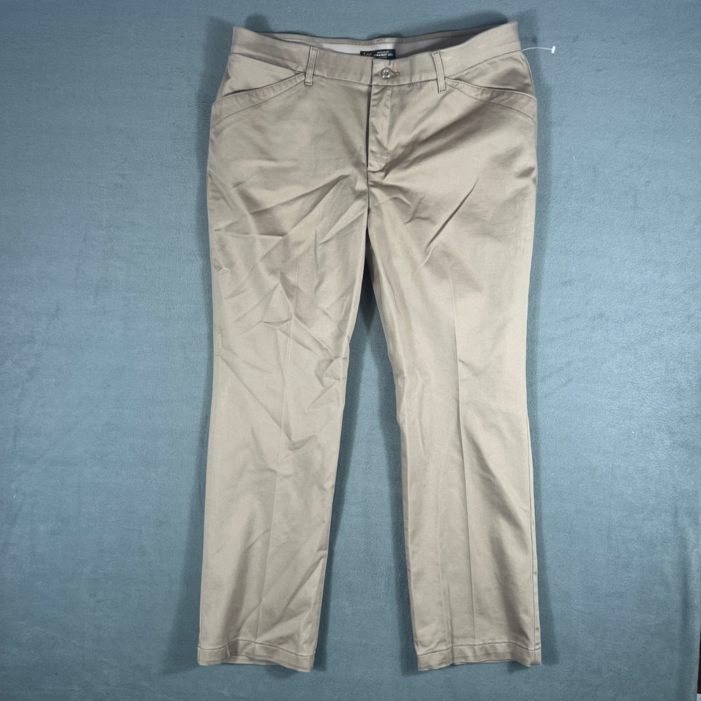 Lee Womens Pants 14 Petite Khaki Regular Fit Straight Leg Mid Rise Flex Motion